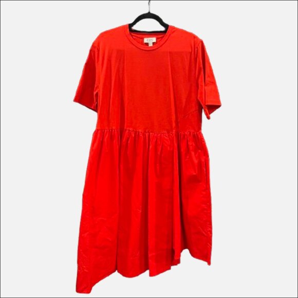 COS Red Contrast-Panel Asymmetric T-Shirt Dress (Size L) - Picture 1 of 10